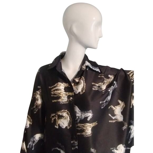 Beulah Style Women's All Size RARE Running Horse Oversized Equestrian Button Top - Picture 3 of 12